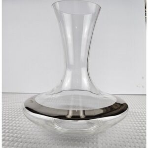 Modern Glass Wine Decanter with Silver Band Accent Clear Flared Carafe 8.5in
